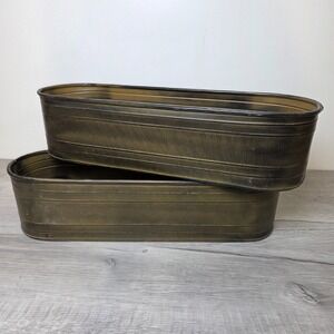 Brass Metal Oval Oblong Planter Brushed Bronze 16x5x4 Hand Made in India Lot/2
